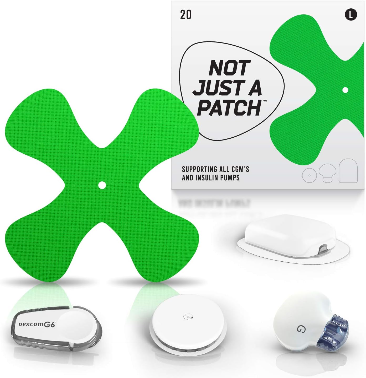 Not Just a Patch X-Patch, Hypoallergenic Patches for CGM and Infusion Site, Compatible with Libre, Dexcom, Guardian, and Omnipod Devices, Green, 20 Patch Pack