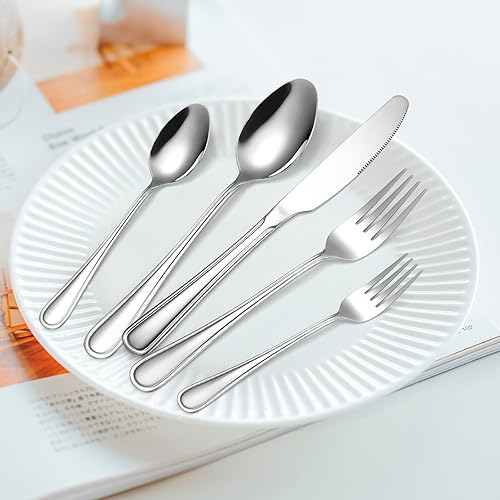 Miniatura 357 de A·HOUSEWARE - Juego de cubiertos iridiscentes con diseño hueco, 20 piezas, acero inoxidable, incluye tenedores, cucharas, cuchillos, utensilios