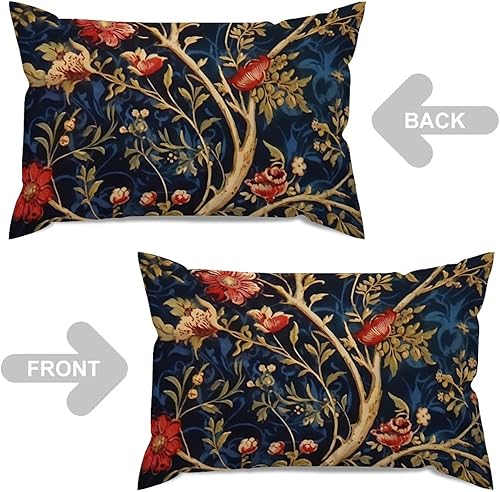 Miniatura 4 de ArogGeld Chinoiserie - Funda de cojín lumbar asiática, color azul marino y rojo, funda de almohada botánica con estampado floral burdeos dorado