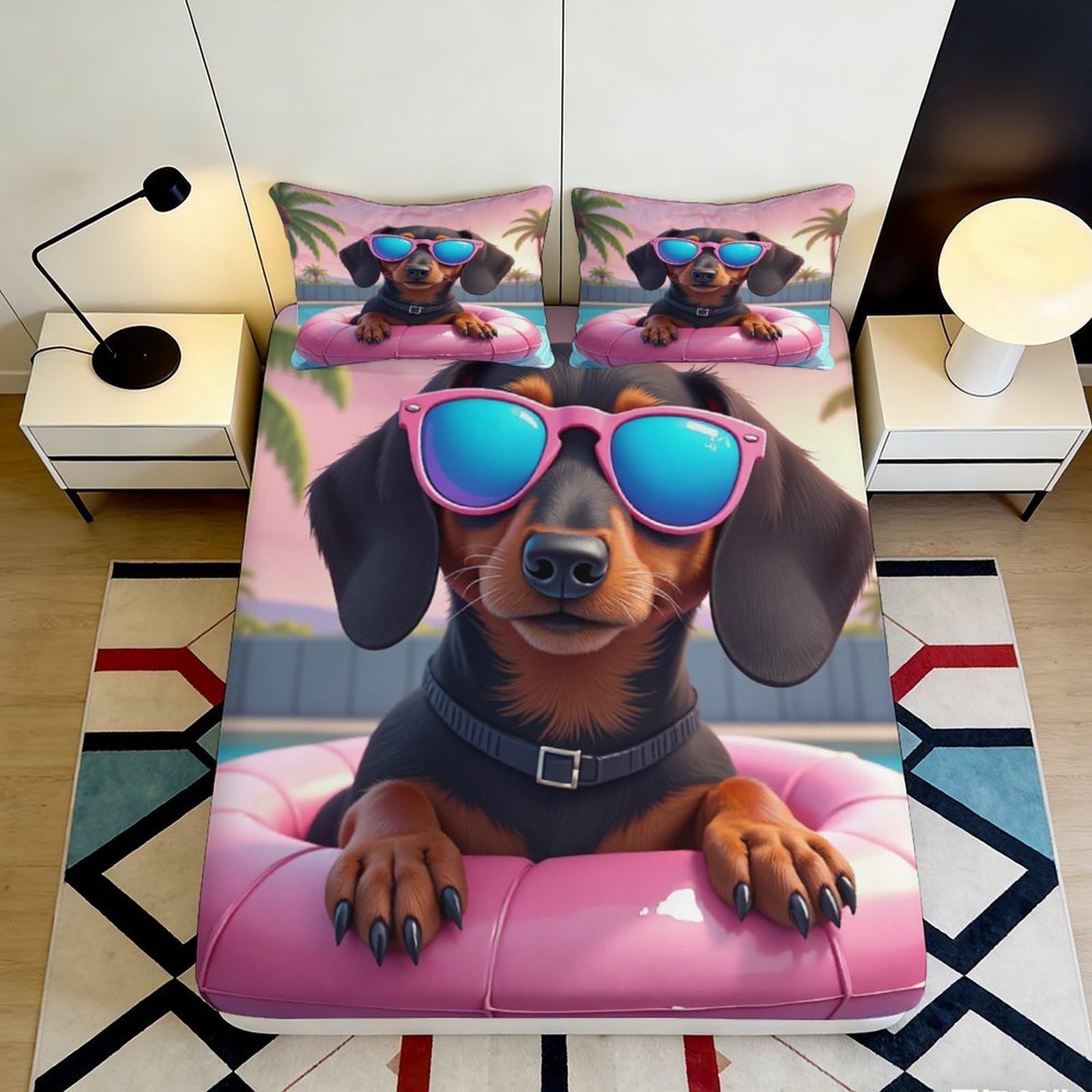 Pnayamiorkfel Style-5 3D Printed Dachshund Sunglasses Fitted Sheet Microfiber Soft Easy Care Bed Sheet For Bedroom Dorm Decor 90X200x25cm