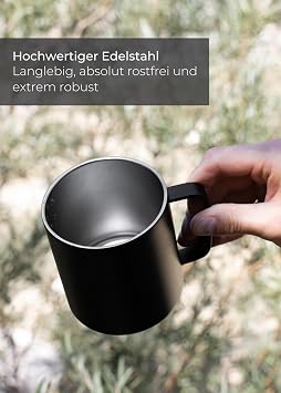 LAMBDA COFFEE Stainless Steel Mug 2 x 360 ml Thermal Mug with Handle I Coffee Cup Double-Walled Insulated I Cup Set for Camping & Outdoor I Thermal Coffee Mug (Red)