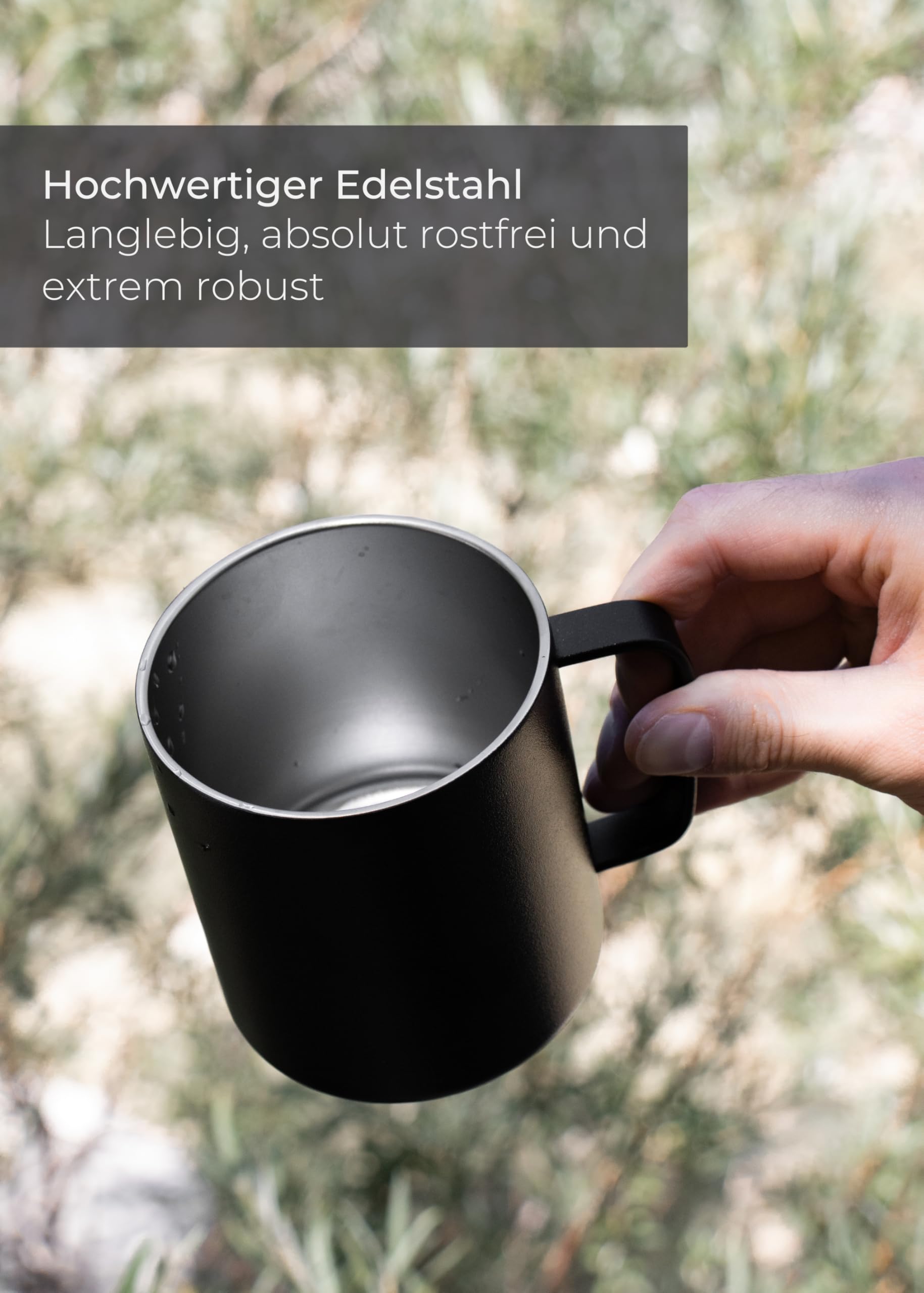 LAMBDA COFFEE® Edelstahl Tasse 2x360ml Thermobecher mit Henkel I Kaffeetasse doppelwandig isoliert I Tassen Set für Camping & Outdoor I Thermo Kaffee Becher (Rot)
