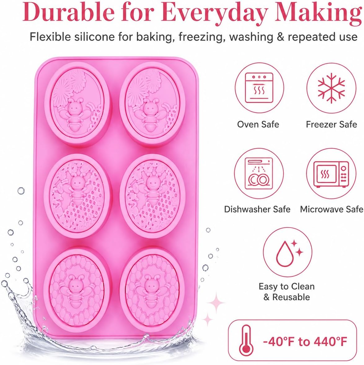 Bee Silicone Mold 2 Pack, Oval Honeybee Soap Molds with 12 Cavities, Large Bee Mold for Handmade Soap, Beeswax Bars, Lotion Bars, Bath Bombs, Chocolate, Baking, DIY Crafts, Flexible Non-Stick Silicone