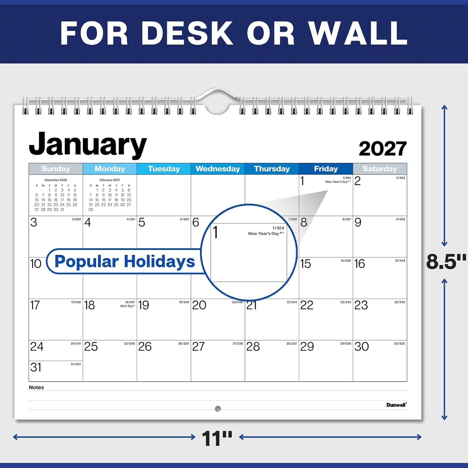 Dunwell 2026-2027 Wall Calendar 8.5x11, 18-Month Desk Planner image 3