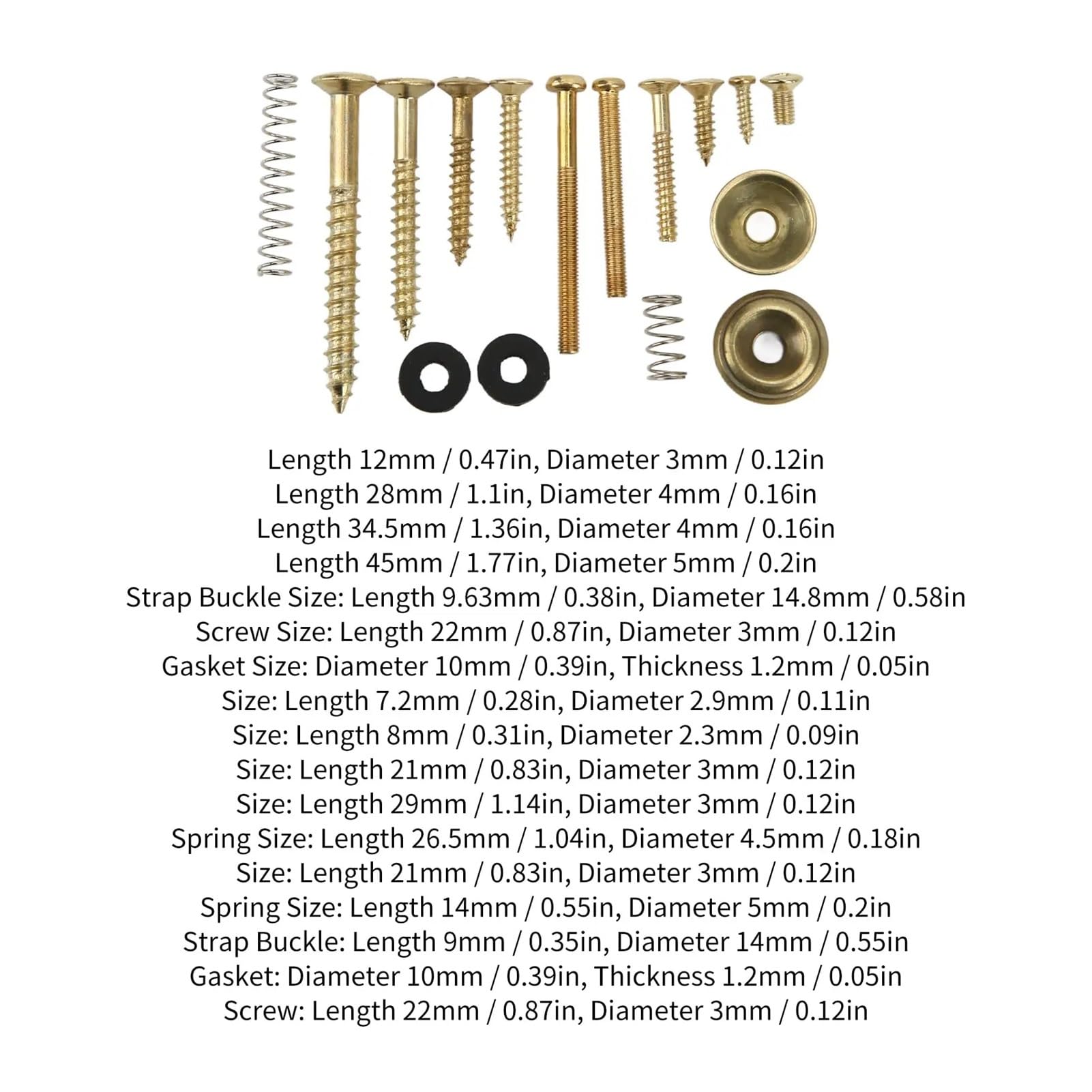 Zestaw śrub do gitary elektrycznej Wiele rozmiarów Zestaw narzędzi do naprawy metalu do gitary ze śrubami, podkładkami i łącznikami do naprawy sprężyn (Color : Gold)