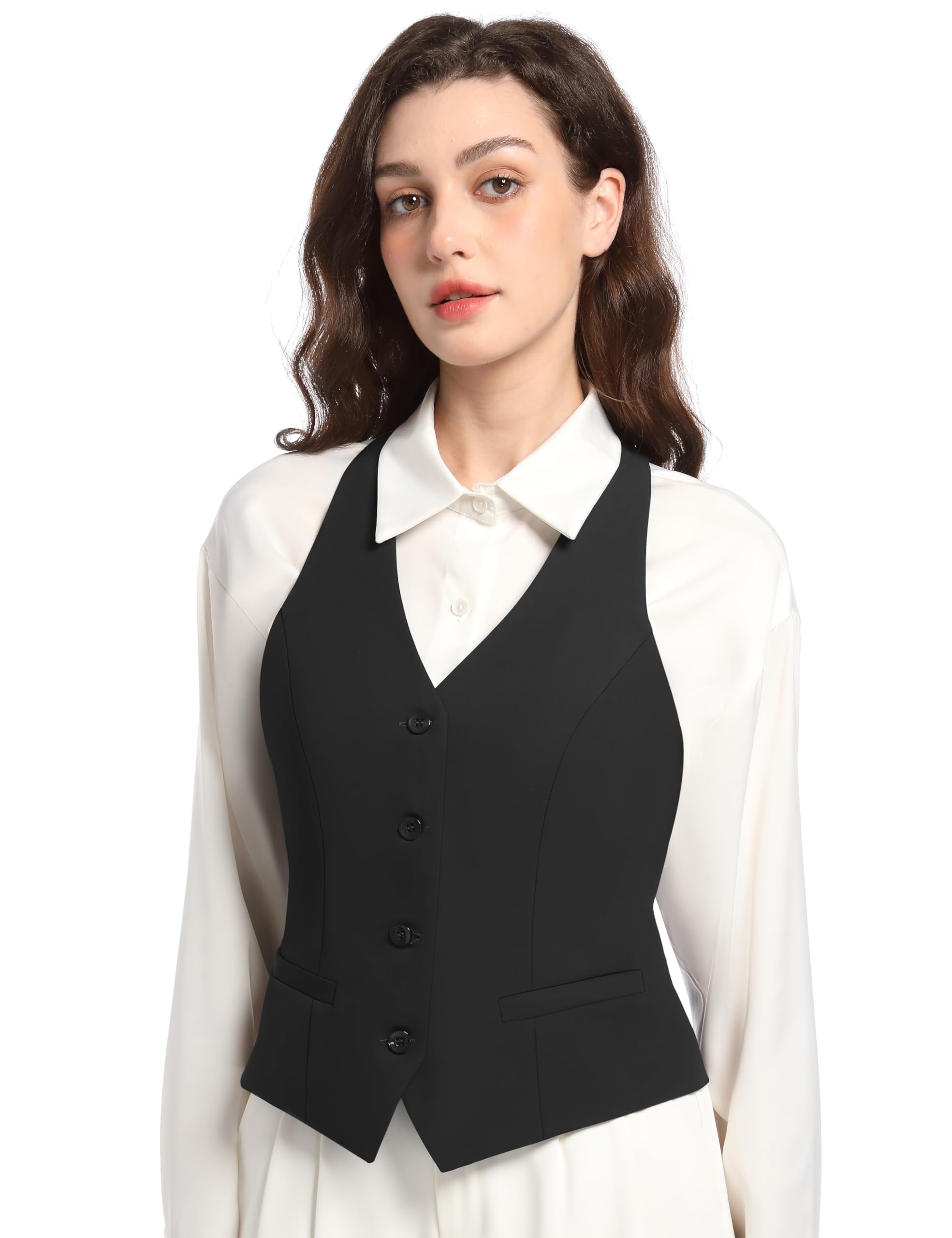 Chaleco Para Mujer, Chaleco De Traje Vintage, Cuello En V, Con Botones, Chalecos Sin Mangas, Chalecos De Negocios