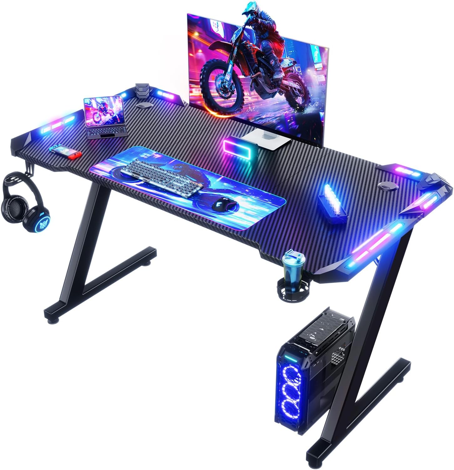 Grandder Scrivania da gioco da 101 cm con presa di corrente e luce a