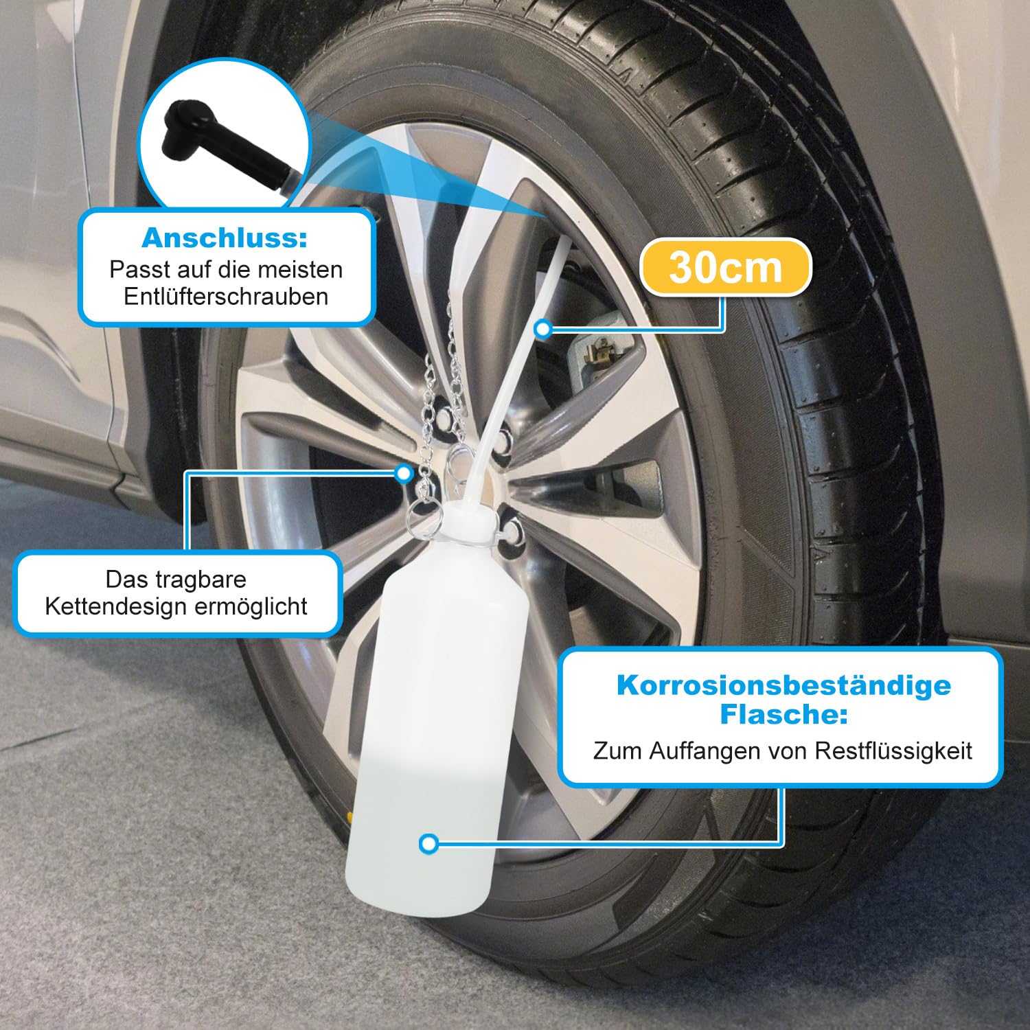 3L Bremsenentlüftungsgerät, Bremsflüssigkeitswechselgerät mit 1L Absaugbehälter für E20, 4 Adapter, Schlauch & Zubehör, Geeignet für die Meisten EuropäIschen Automodellen