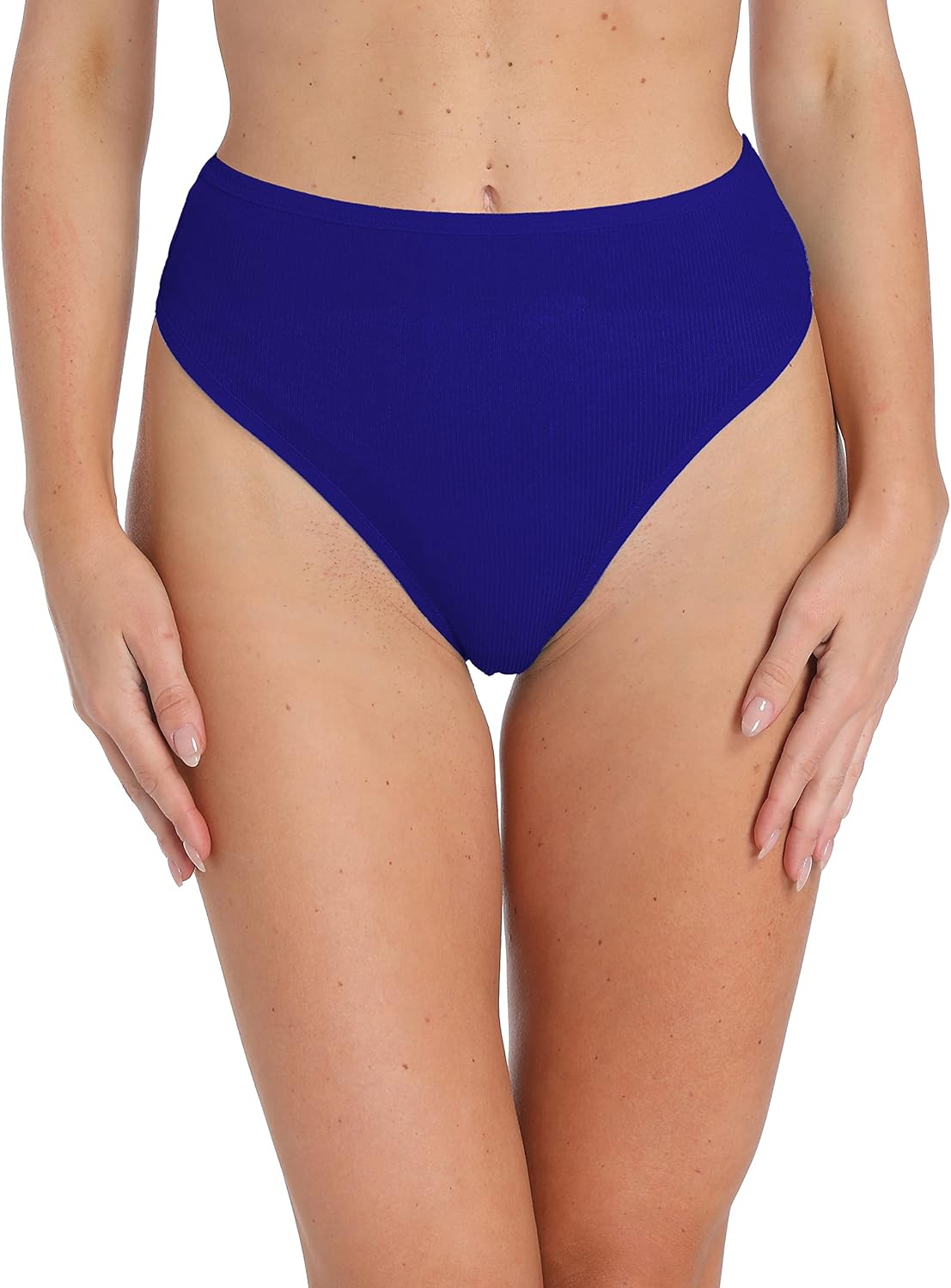 High Waisted Ribbed Cotton Thongs for Women High Cut Breathable Underwear 6-Pack Size S-4XL - Image 3