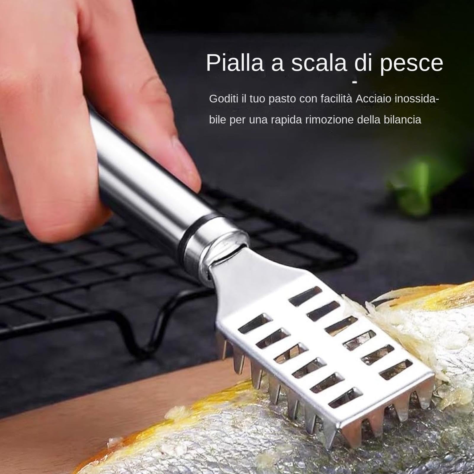 Set 4 Squamatori Per Pesce – Multiuso In Acciaio E ABS, Con Raschietto A Denti E Apribottiglie, Impugnatura Antiscivolo