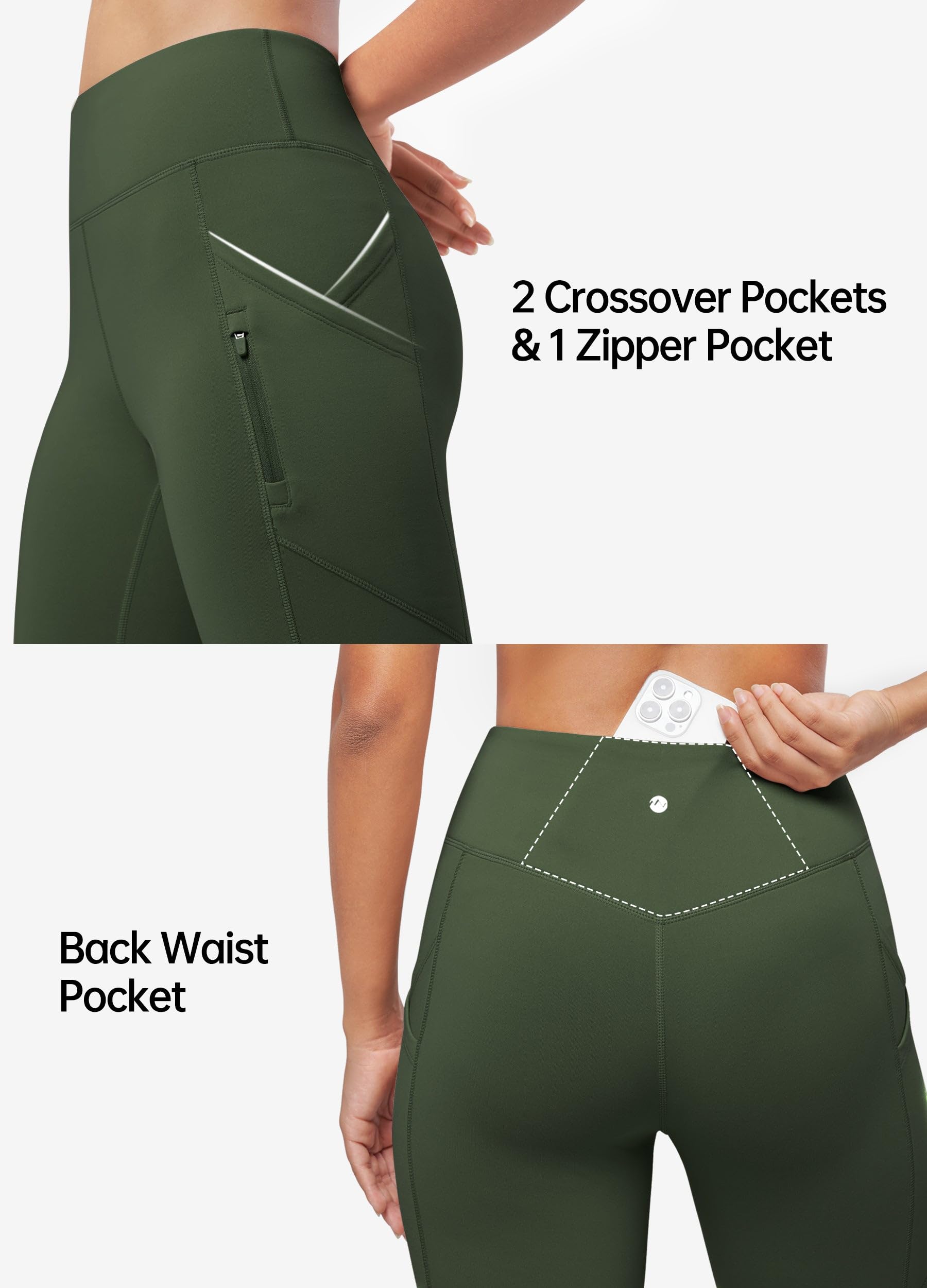 WILLIT Damskie spodnie polarowe z ciepłą podszewką Bootcut z kieszeniami na zamek błyskawiczny, wysoki ściągacz, odporne na działanie wody, zimowe spodnie do jogi