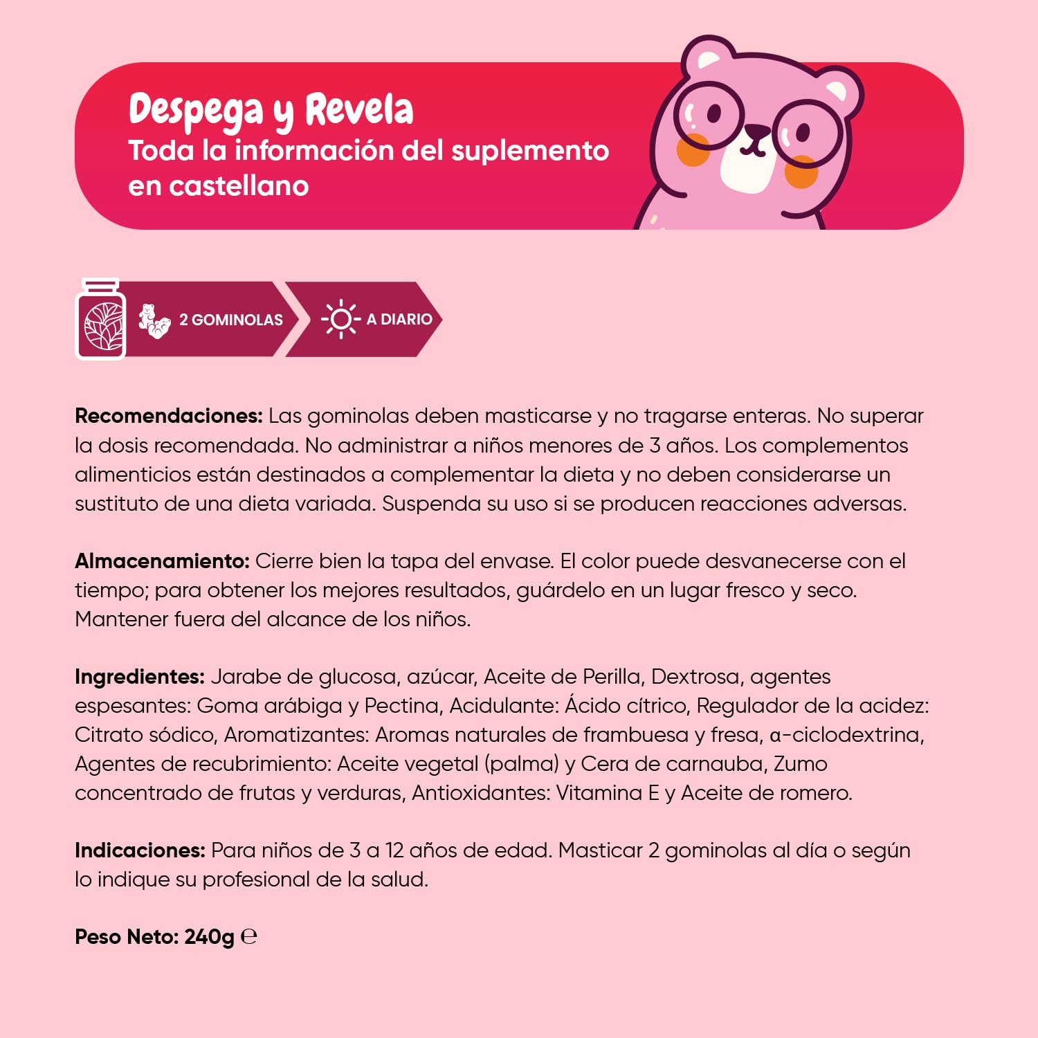 Gominolas de Omega 3 6 9 para Niños 400mg - 120 Unidades Sabor Fresa y Frambuesa, 2 Meses de Suministro - Omega 3 para Niños de 3 a 12 Años - Gominolas Veganas, Sin Lactosa y Sin Gluten, Omega Kids
