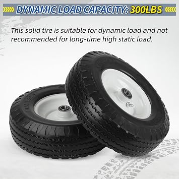 GICOOL 4.10/3.50-6 Flat Free Tire and Wheel, 12 Solid Wheel, 3-3.5''-4.5'' Centered Hub, and 3/4 & 5/8 Bearings, Replacement for Lawnmower, Wheelbarrow, All Purpose Utility Tire on Wheel