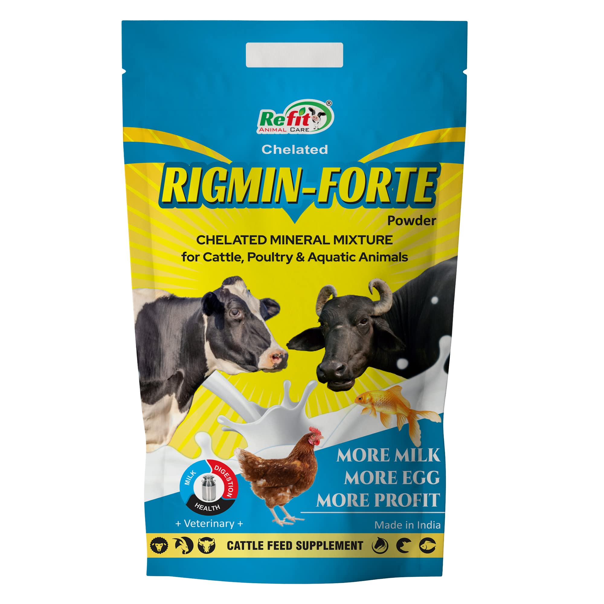 REFIT ANIMAL CARE Chelated Mineral Mixture for Cow, Cattle, Buffalo, Goat, Chicken, Broilers, Poultry and Other Livestock Animals, 1 kg Pouch, Rigmin Forte