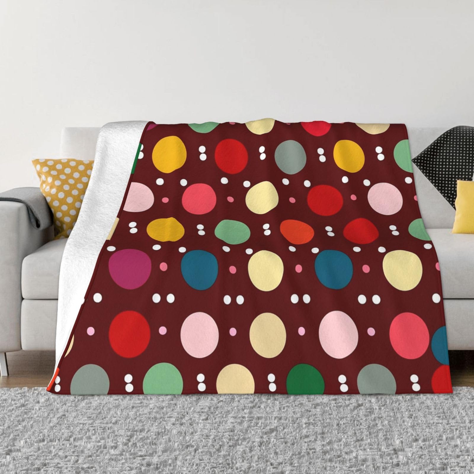 Couverture canapé flanelle à pois 152x127 cm plaid microfibre léger toutes saisons