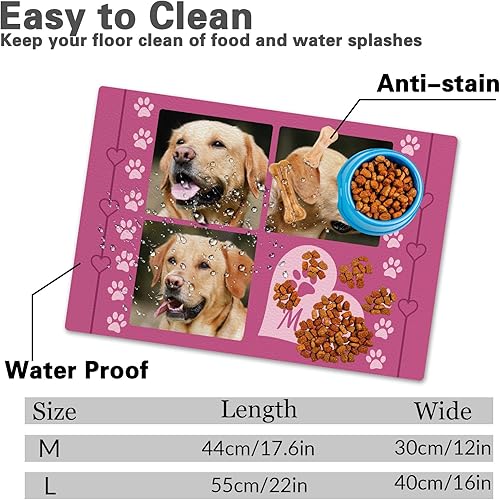 Miniatura 2 de Alfombrillas personalizadas de piel sintética para comida y agua, antideslizante e impermeable para nombrefoto, tapete personalizado