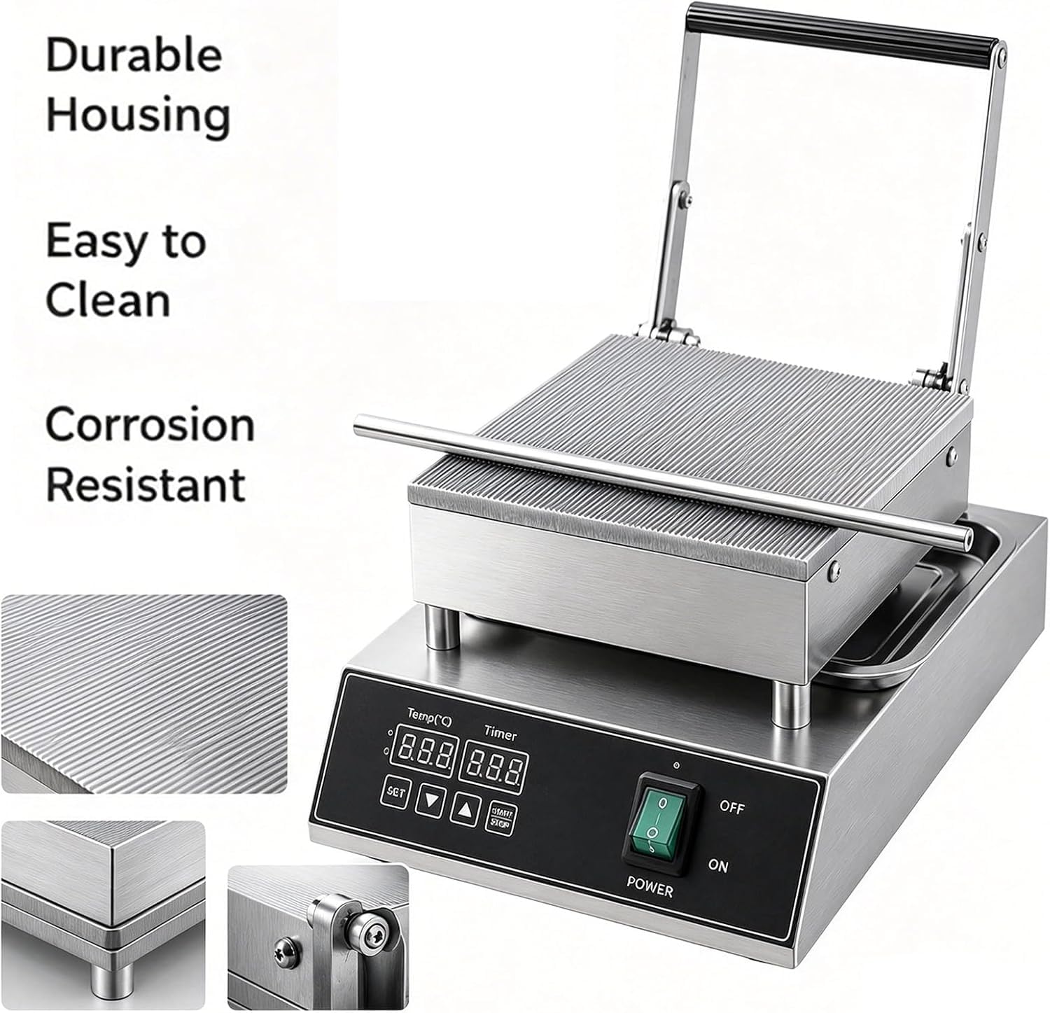 Macchina elettrica per rotoli di uovo da 1650 W, in acciaio inox, con piastre riscaldanti su entrambi i lati, controllo digitale della temperatura e timer, ideale per caffetterie