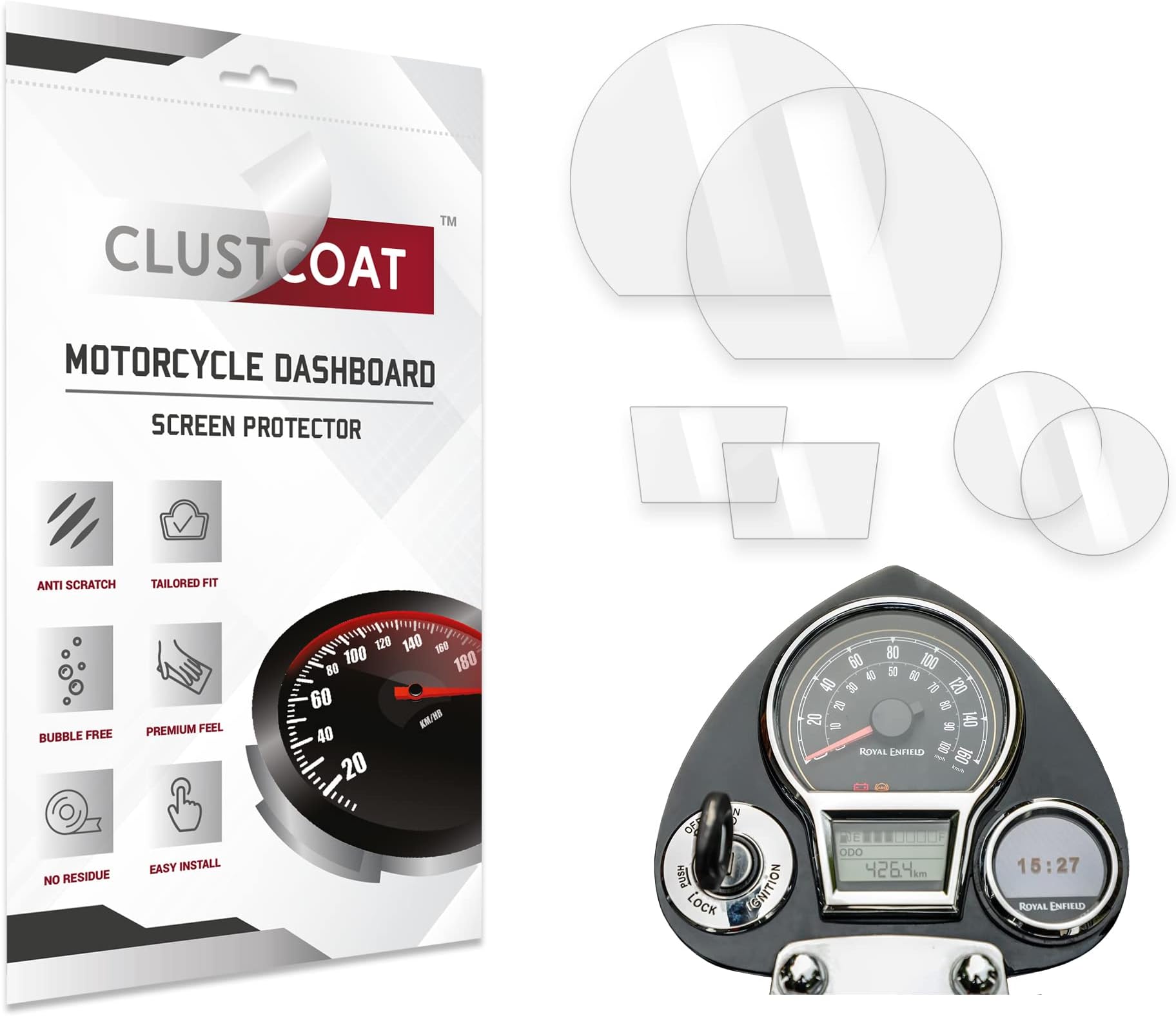 ULTRA CLEAR Motorcycle Dashboard Instrument Cluster Screen Protector for Royal Enfield Reborn Classic 350 2022+ / Bullet 350 2023+ (Non Tripper Model) / Classic 650 2025+ (2 pcs)
