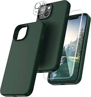 TOCOL [5 in 1] for iPhone 14 Case, with 2 Pack Screen Protector + 2 Pack Camera Lens Protector, Slim Liquid Silicone Phone Case iPhone 6.1 Inch, [Anti-Scratch] [Drop Protection], Alpine Green