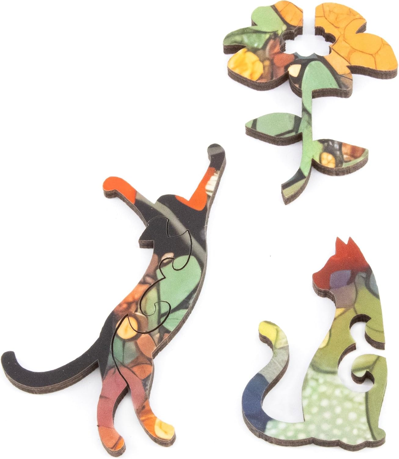 Wooden Jigsaw Puzzle - Gustav in The Garden - Wooden Black Cat Puzzle - 477 Pieces - Made in The USA by Nautilus Puzzles for Cat Lover