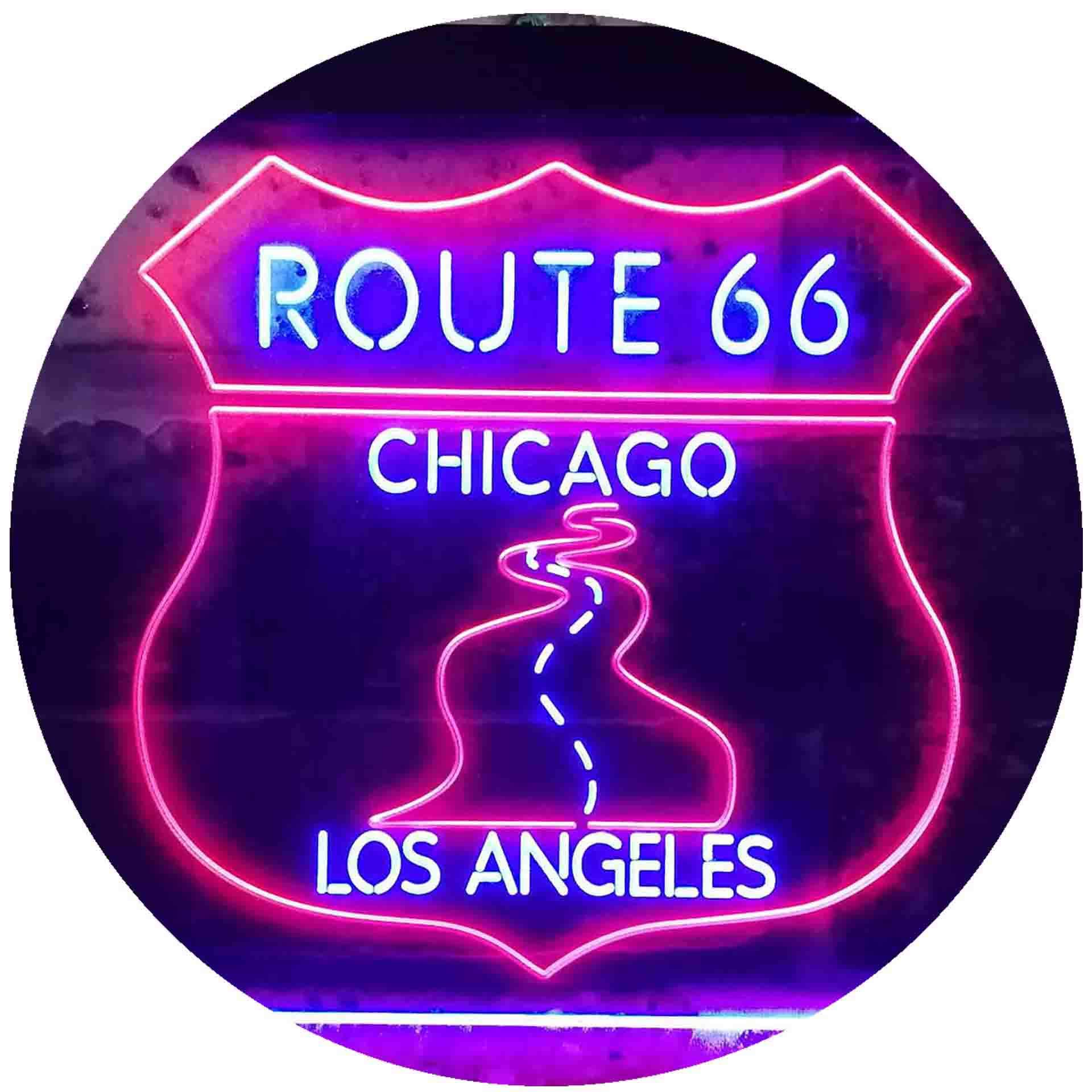 ADVPRO Route 66 Chicago to Los Angeles Garage Dual Color LED Neon Sign Red & Blue 300 x 210mm st6s32-i3434-rb