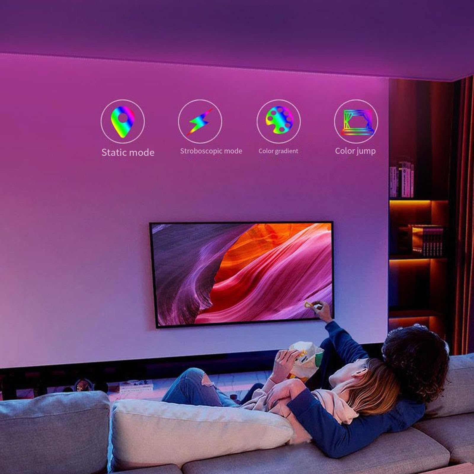 Juego de tiras de luces inteligentes con wifi, control remoto de 24 teclas, tiras de luces de música, tiras de luces de ambiente de silicona flexibles, tiras de luces LED de 20 m, paquete de 2