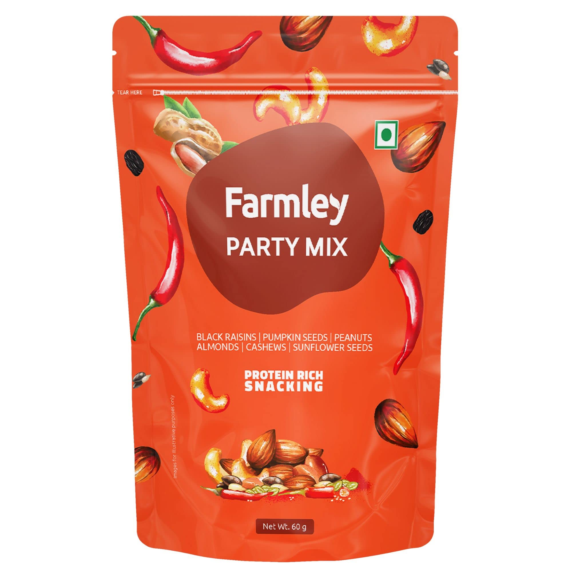 Farmley Party Mix 60g | Mixed Nuts | Healthy Snacks Contains Mixed Dry Fruits, Nuts And Seeds
