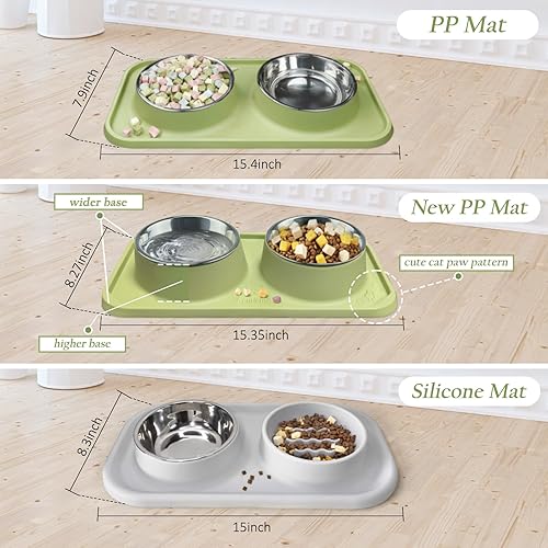 Miniatura 2 de Cuencos de comida para gatos de silicona impermeables, cuencos dobles de alimentación lenta de acero inoxidable y silicona, borde elevado