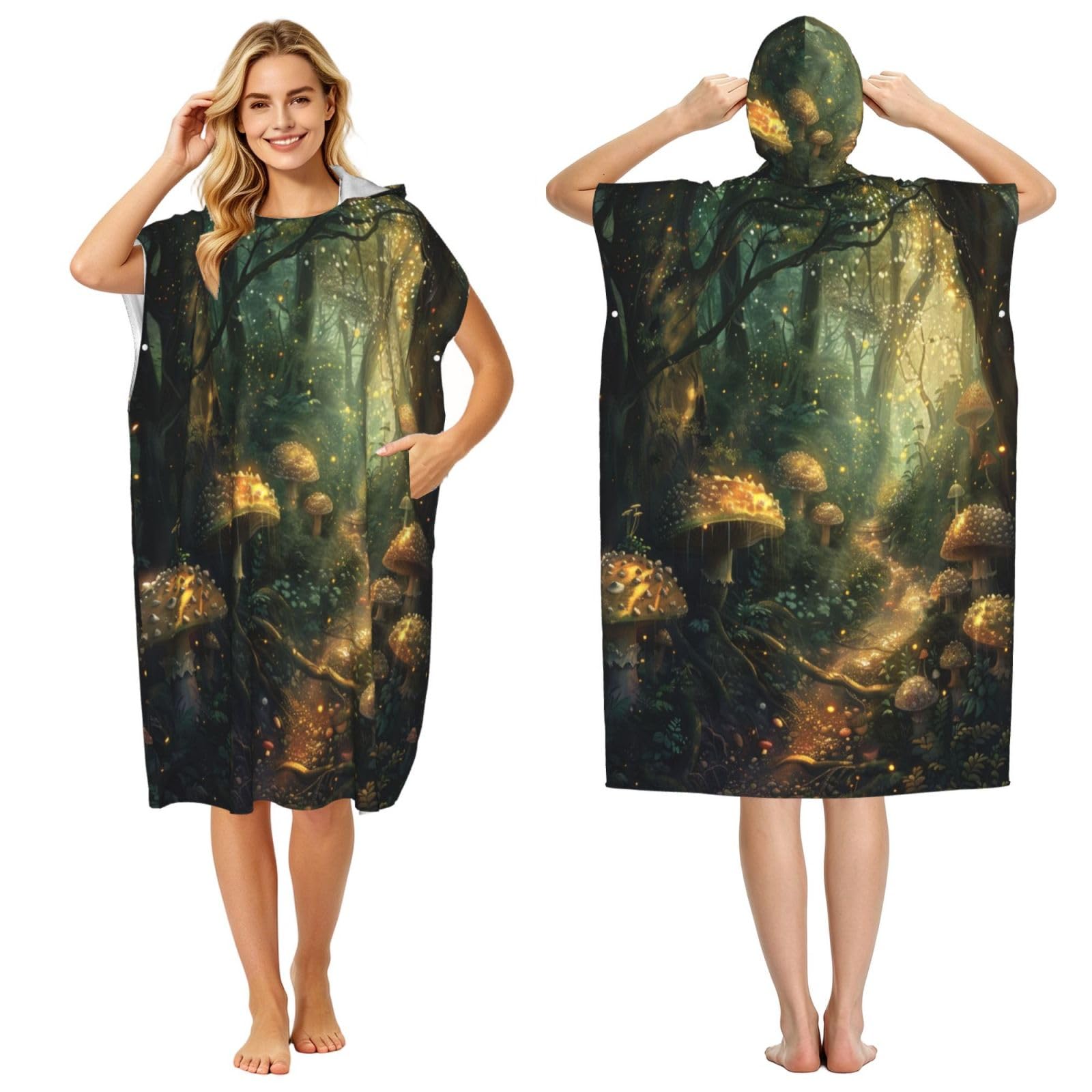 DTHKJNLSF Forest Style Adult Hooded Beach Poncho Towel