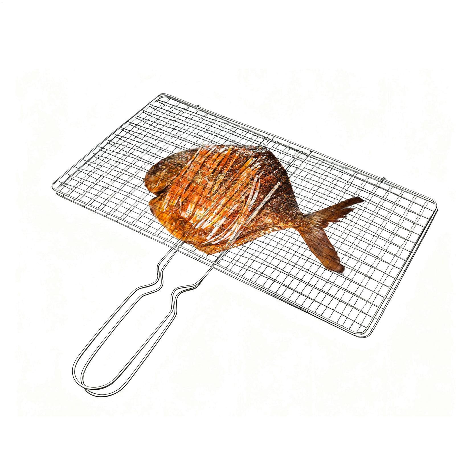 Fish Grill Basket - Stainless Steel Vegetables Grilling Net - Fish Grill Basket for Cooking Chicken Steak Shrimp Meat Veggies Outdoor Kitchen Fishing BBQ