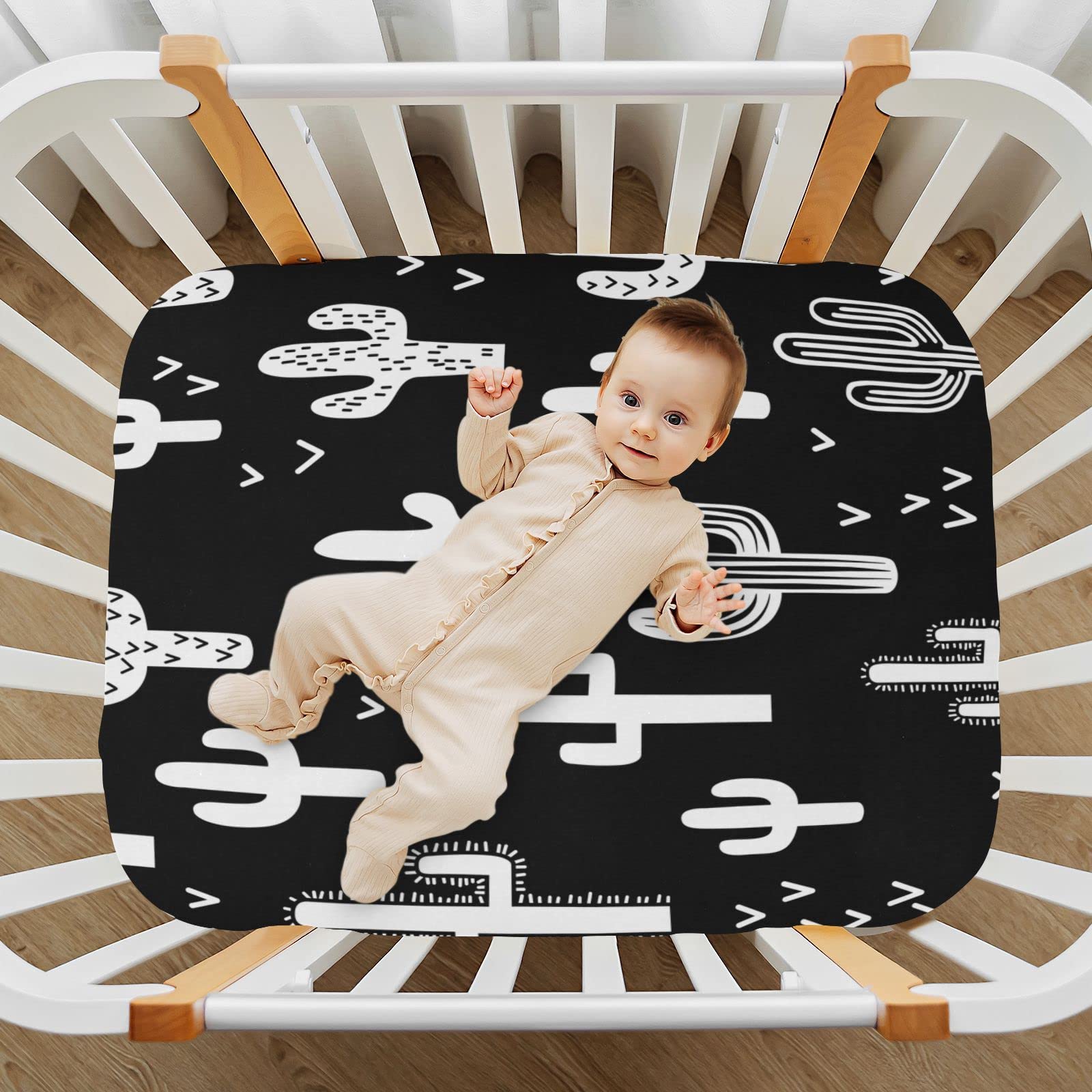 Adorable Black & White Cactus Crib Sheet - Super Soft Stretch Fit For Baby's Nursery