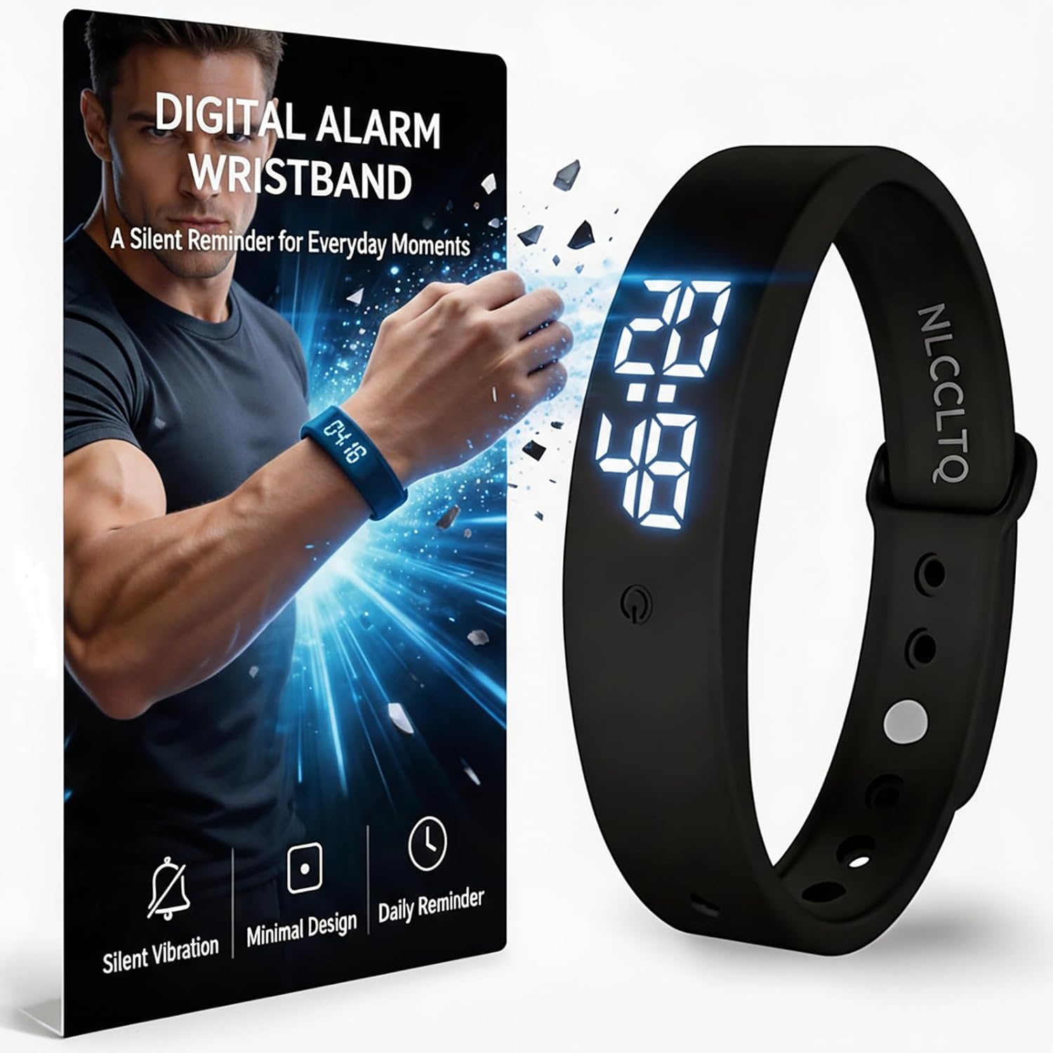 Vibrating Alarm Clock Watch Silent Alarms Wristband Wrist Bands for Deaf & HOH People Bed Shaker Wake up Band Sleep Connection Bracelet for Heavy Sleepers Shock Long Distance with Sleeper