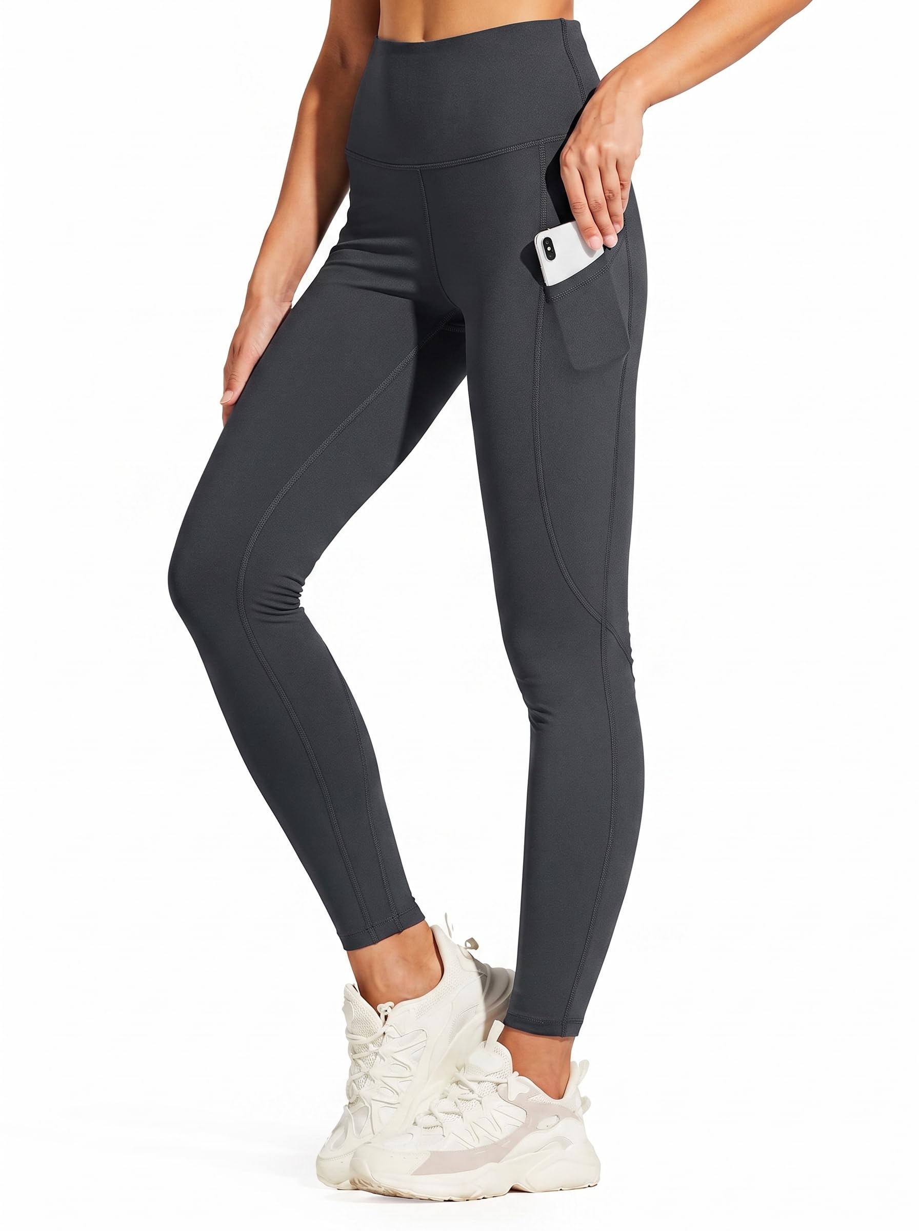 Riocs Kurze Leggings Damen High Waist Blickdicht - Sport Leggings mit Taschen, Bauchweg Sporthouse, Lange Yoga Hose, Gym Tights Laufhose
