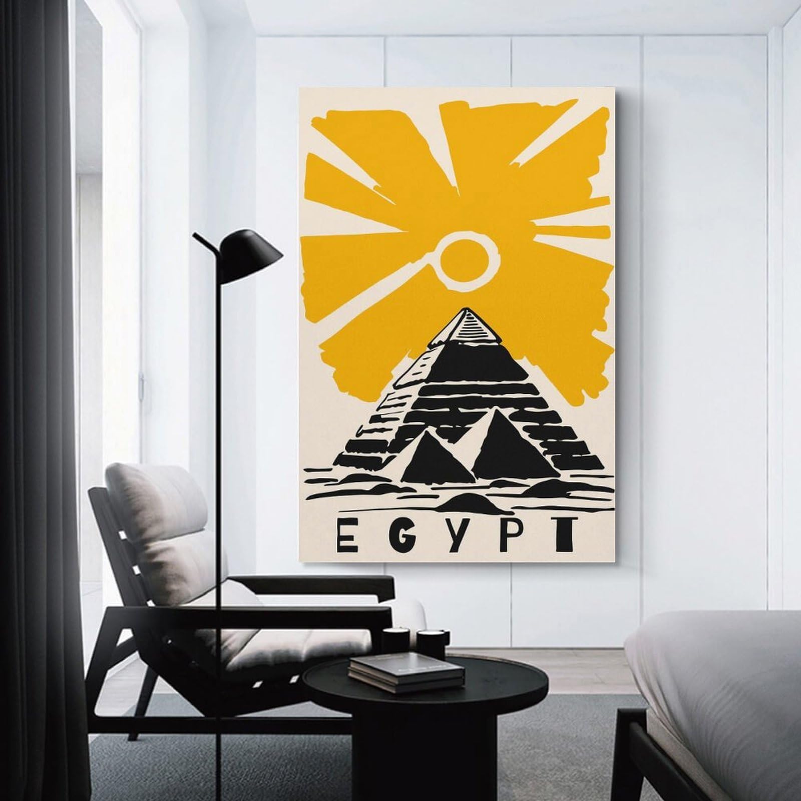 Junmoney Canvas Art Print Egypt Pyramids Sun Text Art, 12x18inch(30x45cm), for Gallery Wall Decor And Room Displays, Wall Decor Suited to Curated Displays