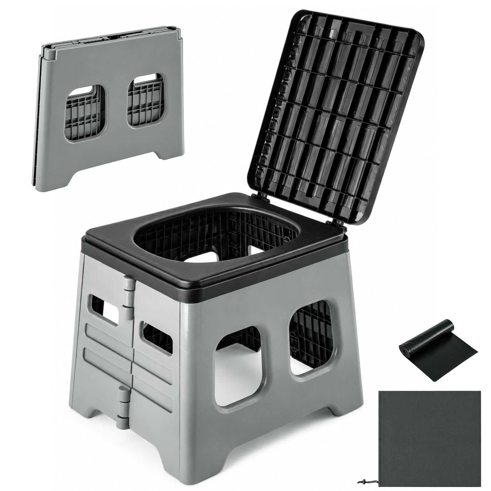 Sunnynest Black Portable Toilet For Adults, Folding Camping Toilet 150Kg Load, Foldable Travel Toilet With Lid, Campervan & Emergency Toilet For Camping, Hiking, Festivals