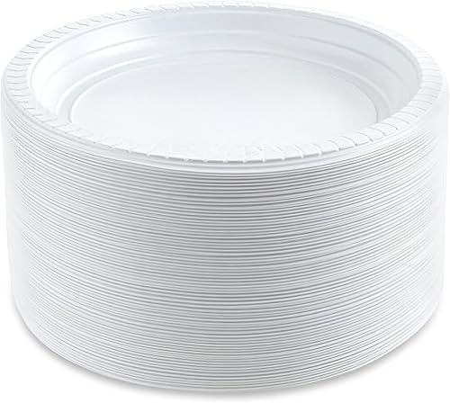 Blue Sky 100 platos de plástico desechables, 6 pulgadas, color blanco