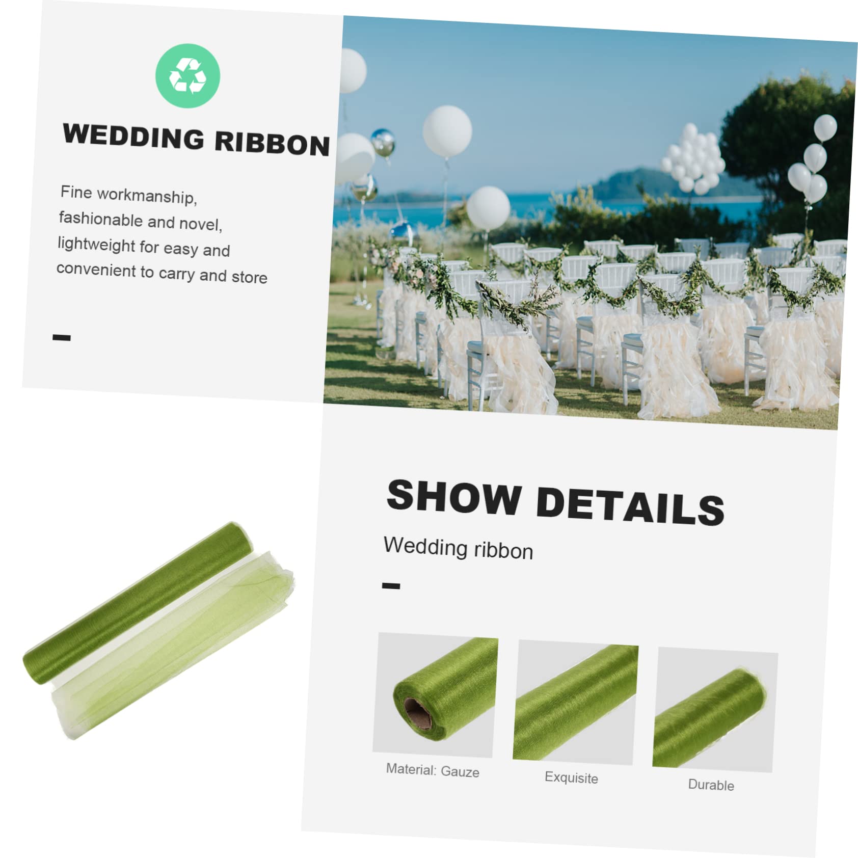 BELLIFFY 1 Roll Saman Sheer Yarn Wedding Tulle Spool Wire Mesh Backdrop Wedding Mesh Ribbon Tulle Fabric Wedding Decor Green Organza Fabric Gauze Tulle Decor Tulle Netting Spool Shiny Tulle