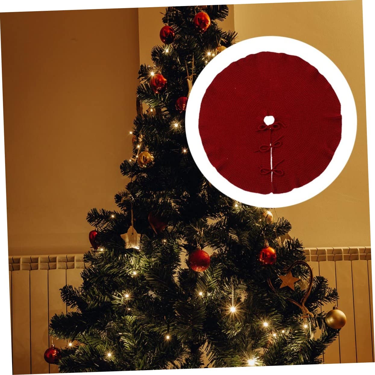 TOPBATHY 1pezzi Tappeto per Albero di Natale Tappeto Sottopiedi per Albero Classica Gonna Solida Realizzata Spesso Morbido Resistente Durevole Caldo e Morbido al Tatto