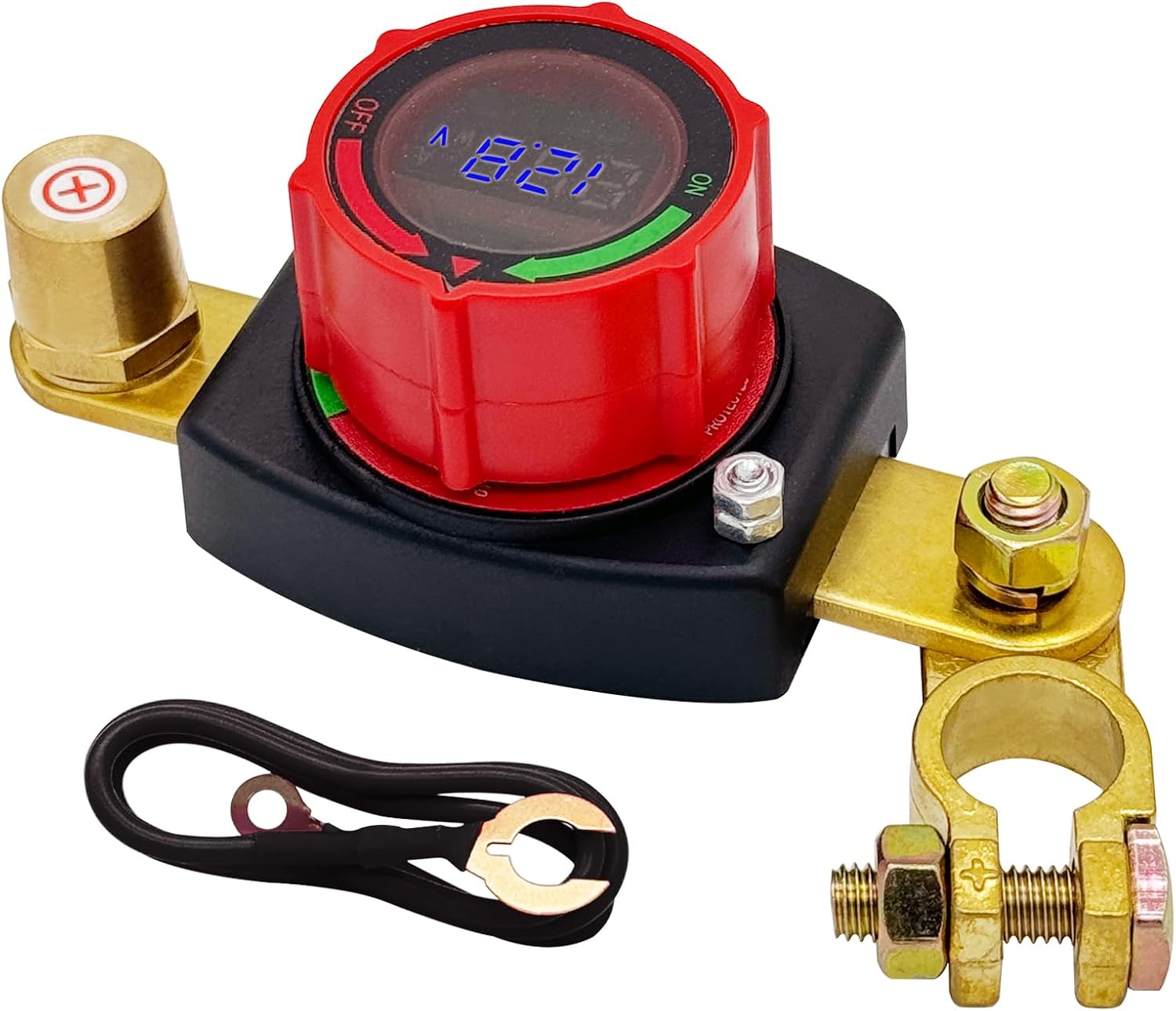 Ampper Battery Disconnect Switch with Voltmeter, 12-48V Battery Cut Off ON/Off Shut Off Switch W/Positive Terminal for Car, RV and More (Top Post Positive)