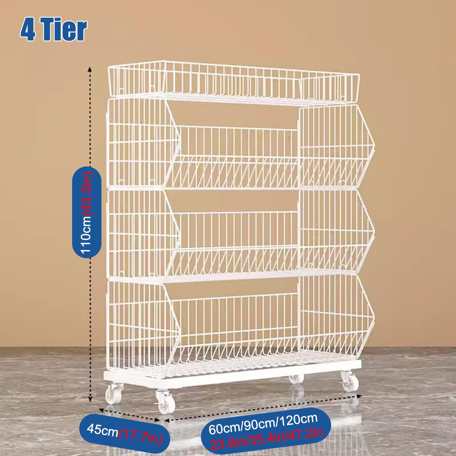 Generico Scaffale espositivo in Metallo a 4 Ripiani autoportante con Ruote - Soluzione salvaspazio per supermercati, minimarket, farmacie e Casse - Ideale per Bevande, Piccoli Alimenti e Giocattoli