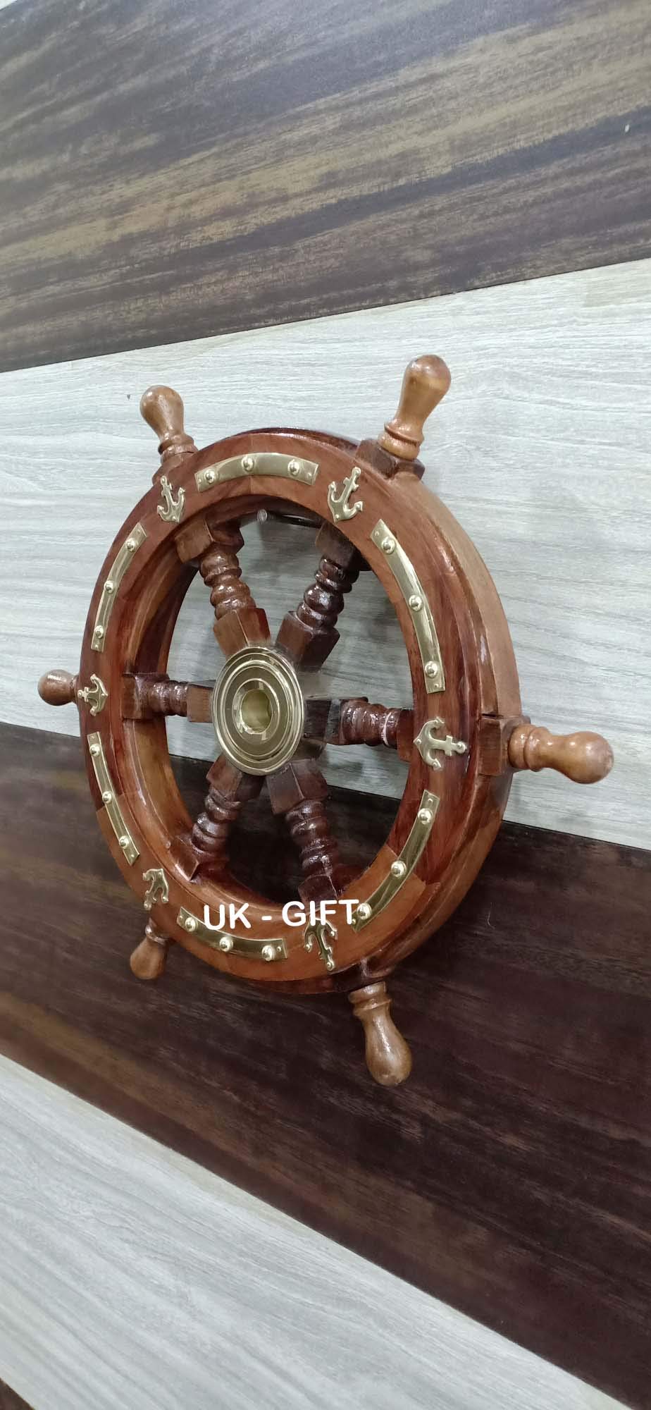 Timone in legno marrone, decorazione da parete a forma di ancora, 30,5 cm