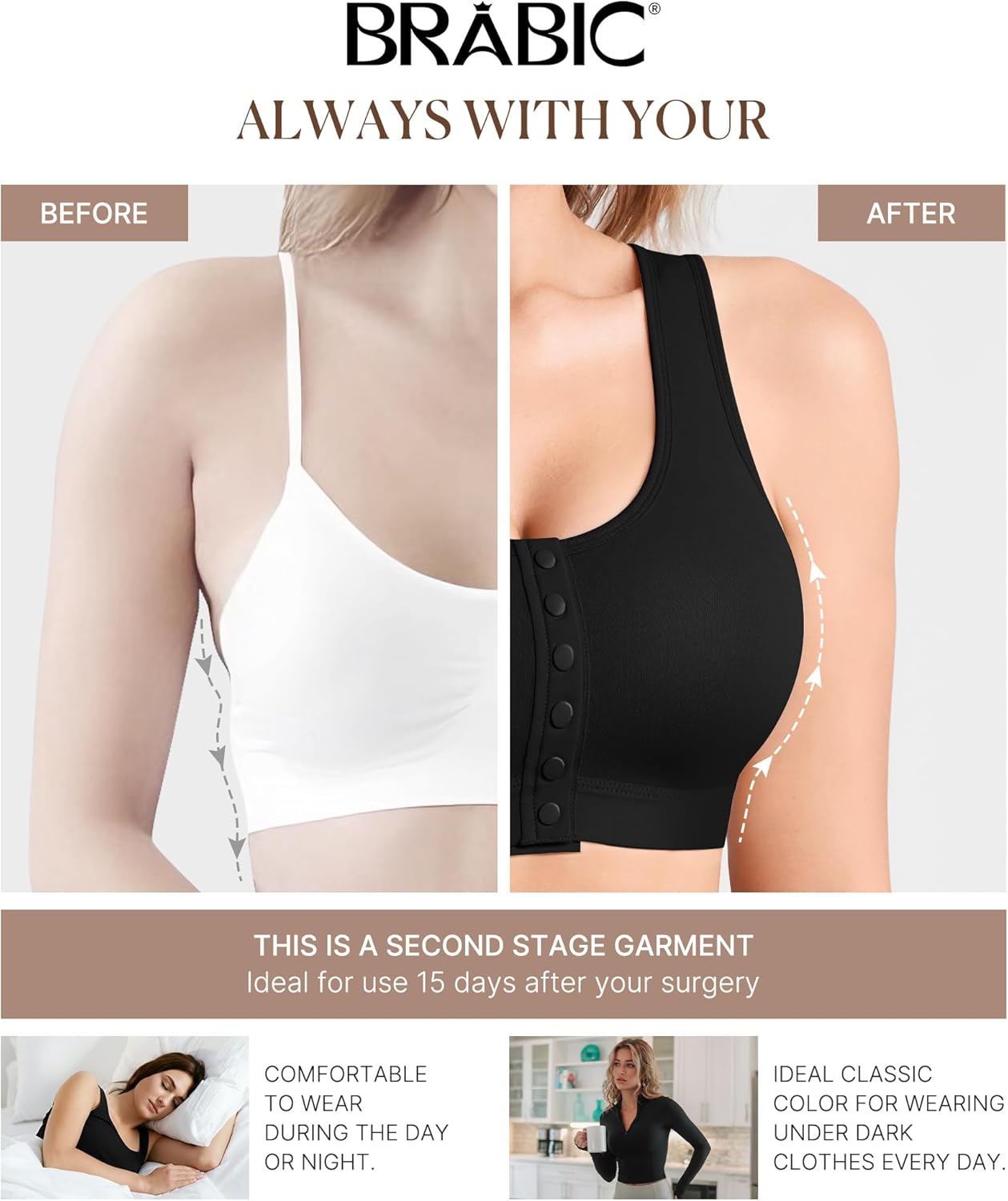 BRABIC Front Closure Post Surgery Compression Bras for Women Mastectomy Full Coverage Wireless Bra Back Smoothing - Image 6