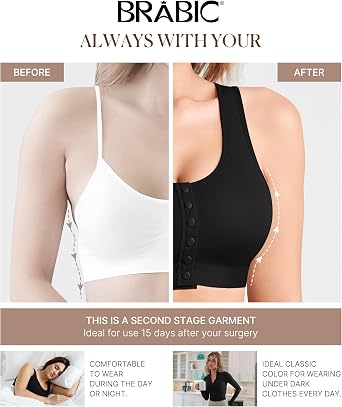 BRABIC Front Closure Post Surgery Compression Bras for Women Mastectomy Full Coverage Wireless Bra Back Smoothing