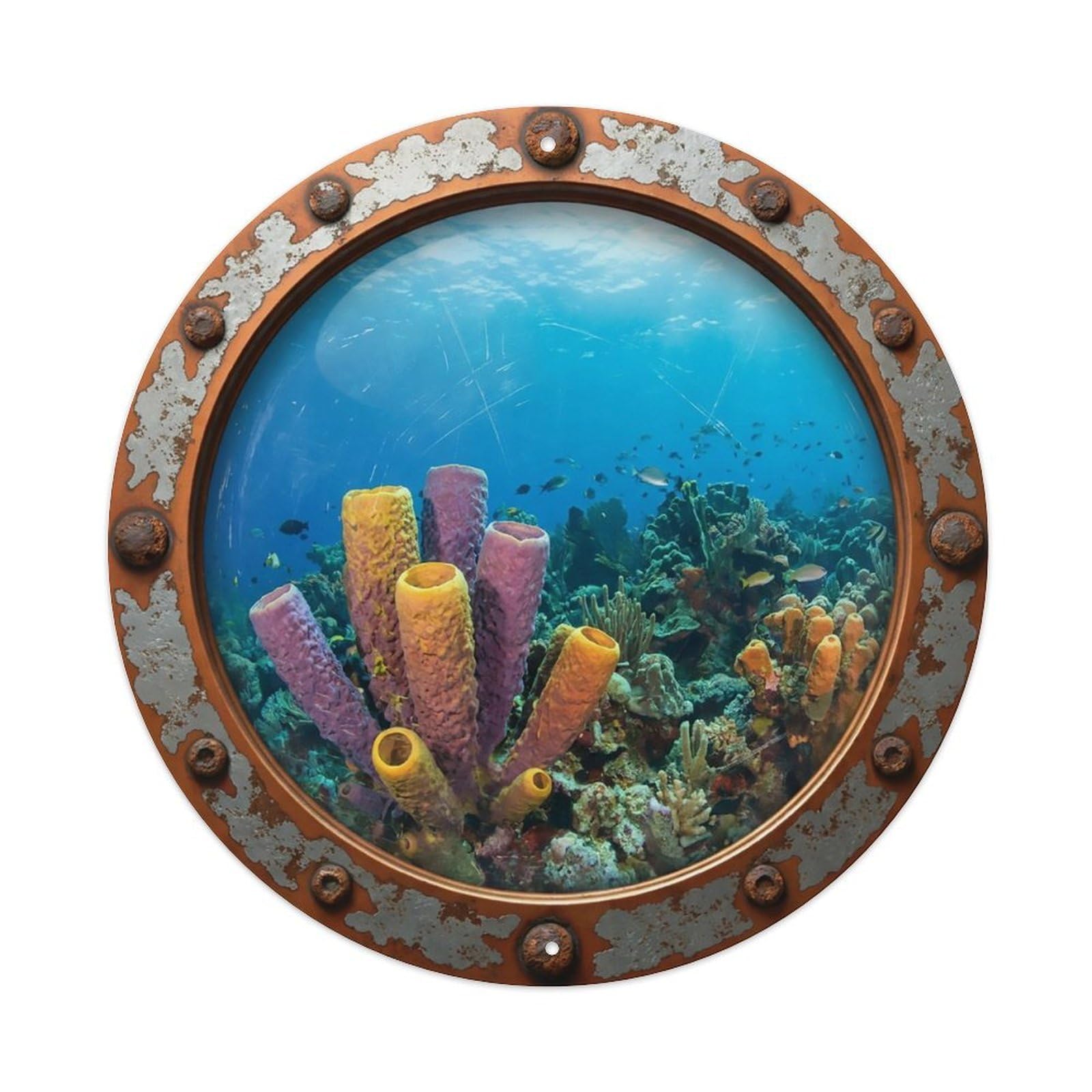Vintage Porthole Tube Sponge Nautical Window View Metal Tin Sign