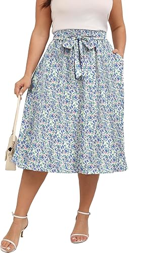 Xpenyo Womens Plus Size Midi Skirts Summer Elastic High Waisted