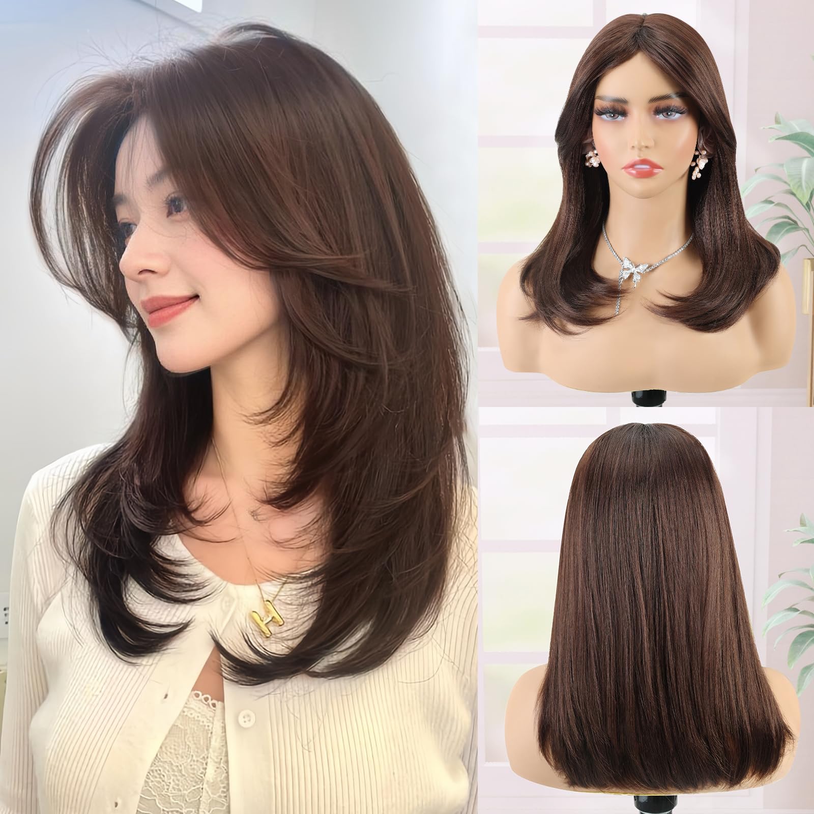 Creamily Synthetic Short Bob Wigs for Women Full Head,Brown Hair Wig for Woman Natural Looking Women Wigs for Diwali/Daily/Party (Chestnut Brown,16 Inch)-image-38