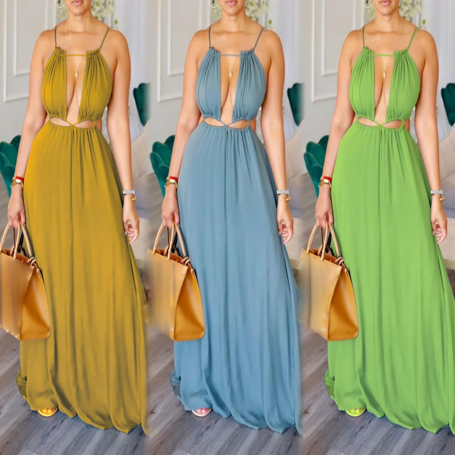 Geulis 2026 Women Summer Beach Dresses Sexy Cut Out Sleeveless Spaghetti Strap Halter Dress Flowy Maxi Vacation Dress - Image 6