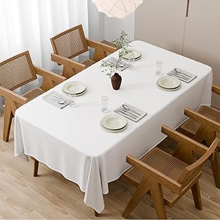 Zdada Large White Table Cloths 150x260cm(59x102Inch), Long Rectangular Table Cloth, Washable Polyester Fabric Tablecloth for Wedding Banquet Party Home Dining Table Cover