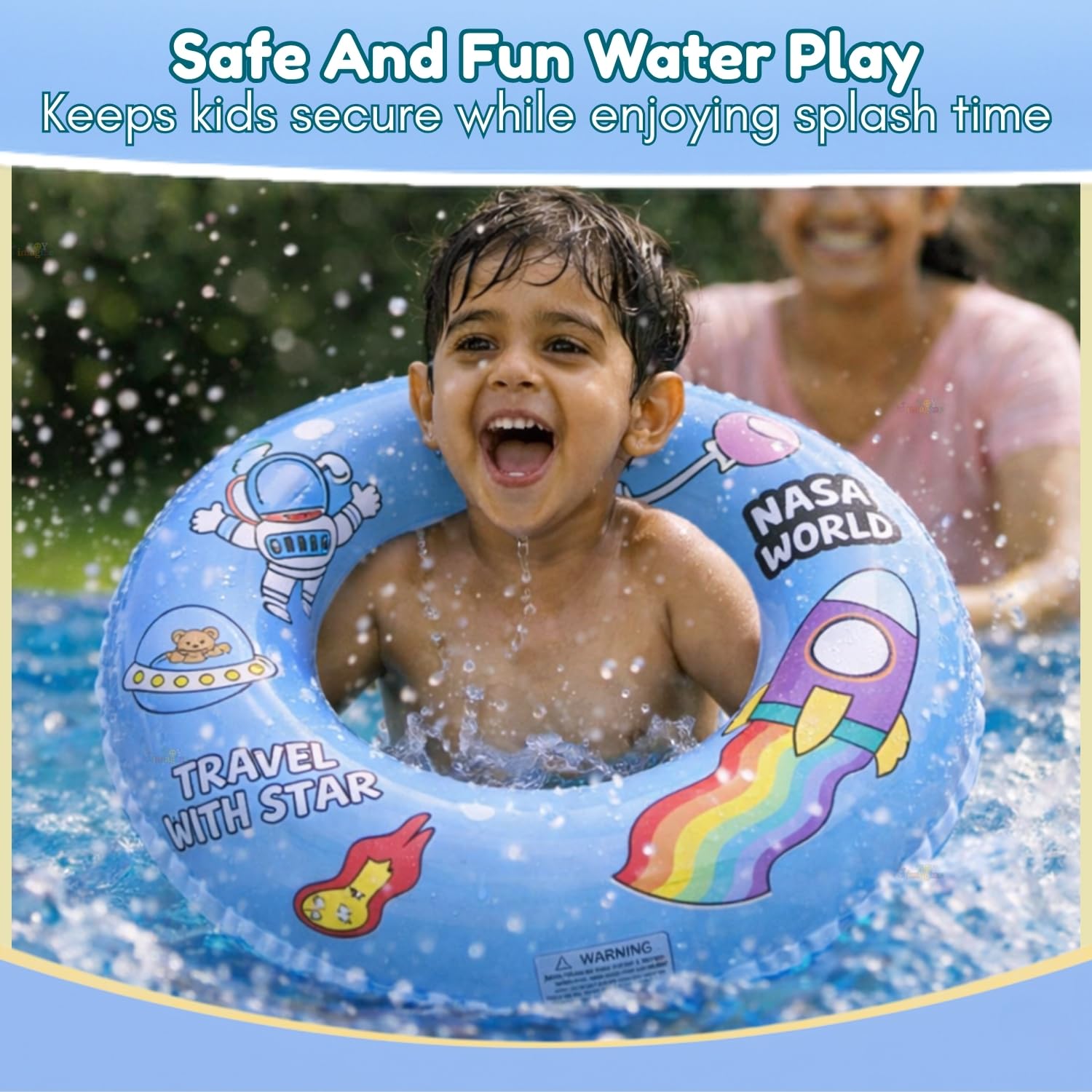 Toy Imagine 24 Inch Inflatable Swim Ring for Boys, Space Theme Design, Durable Pool Float for Kids, Fun Summer Water Accessory 1