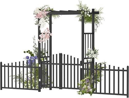 VINGLI Garden Arbor with Gate and Fence, PVC Frame Trellis